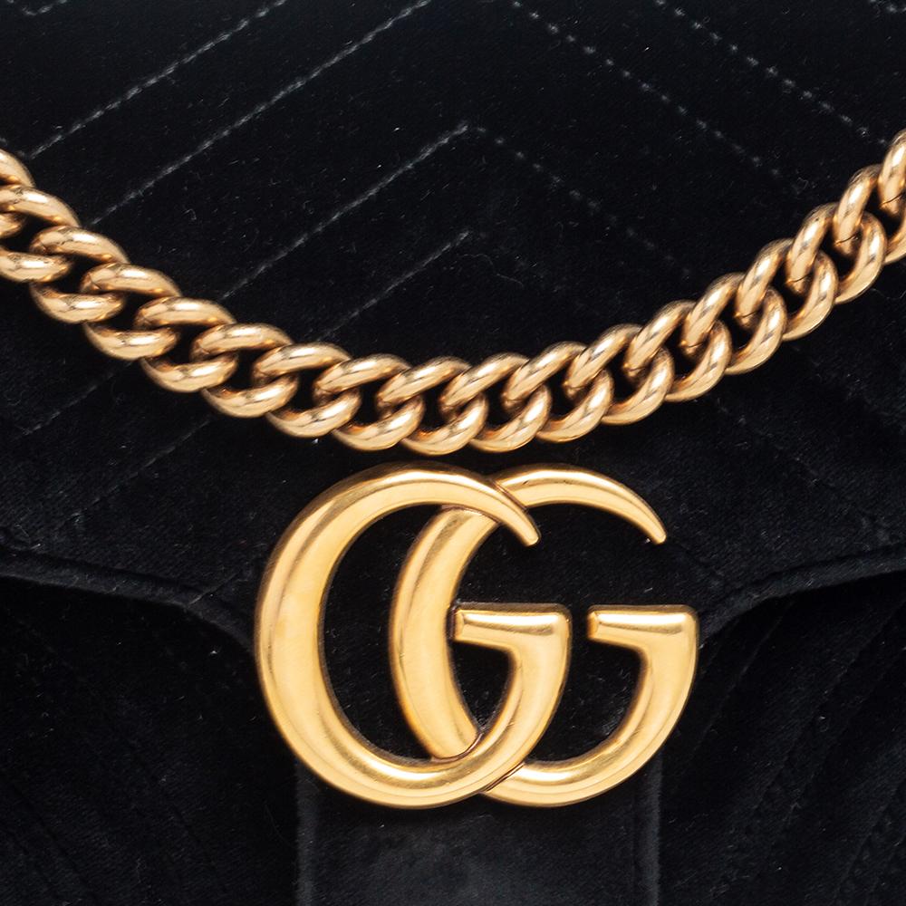 Gucci Black Matelassé Velvet Small GG Marmont Shoulder Bag 5