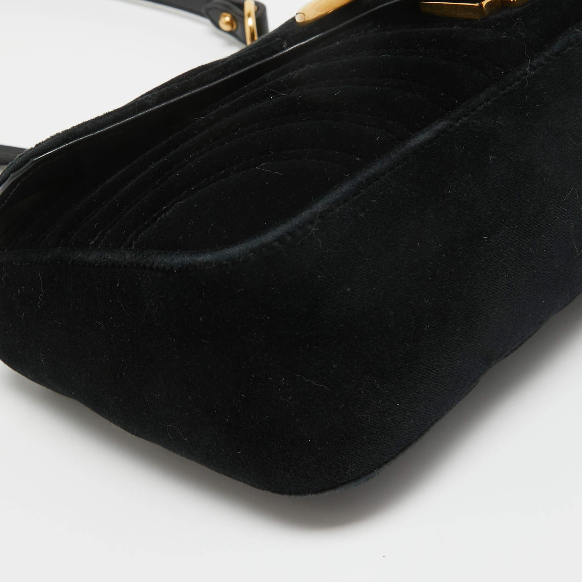Gucci Black Matelassé Velvet Small GG Marmont Shoulder Bag For Sale 8
