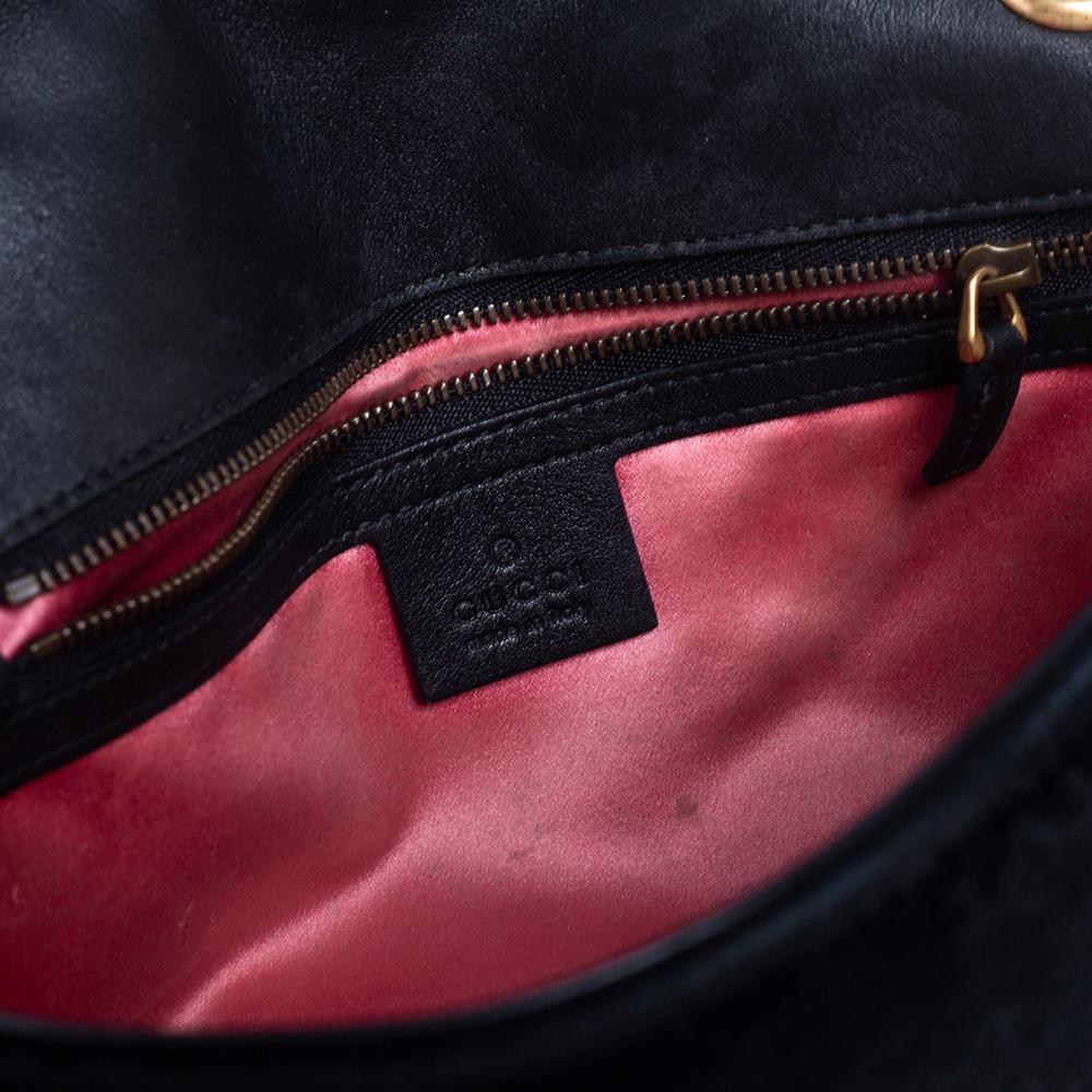 Gucci Black Matelassé Velvet Small GG Marmont Shoulder Bag 2