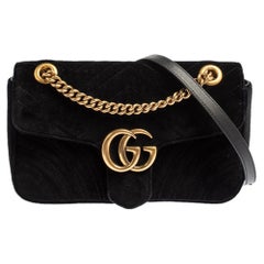 Gucci Black Matelasse Velvet Small GG Marmont Shoulder Bag