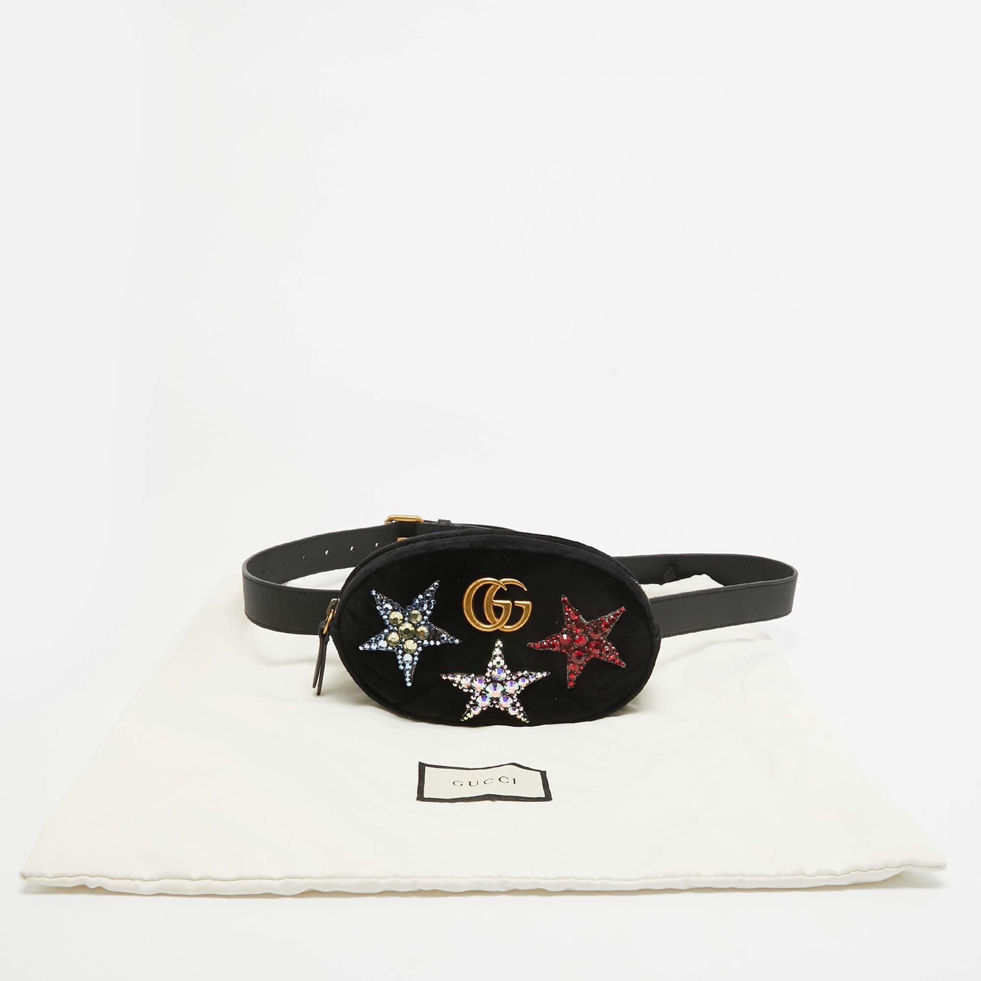 Gucci Black Matelassé Velvet Star Crystal GG Marmont Belt Bag 2