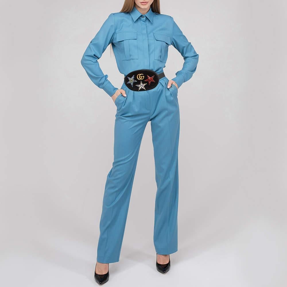 Gucci Black Matelassé Velvet Star Crystal GG Marmont Belt Bag 3