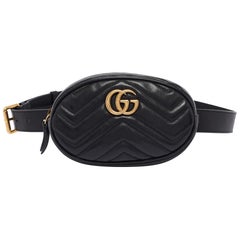 Gucci Black Matelass&eacute; Leather GG Marmont Belt Bag