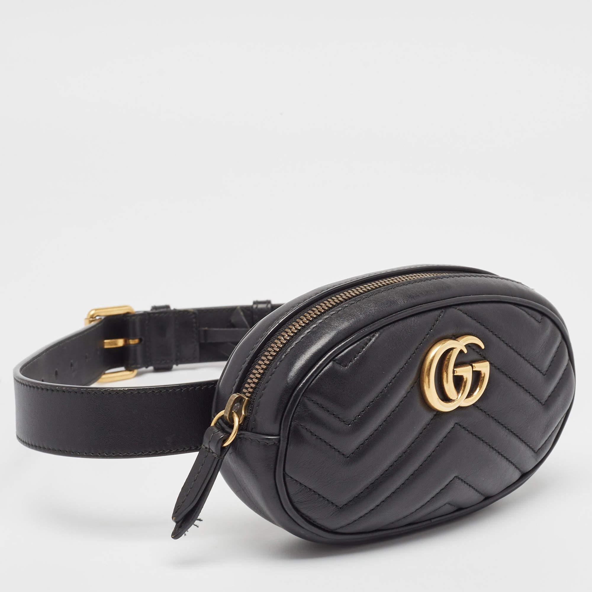 Gucci Black Matelassé Leather Mini GG Marmont Belt Bag In Good Condition For Sale In Dubai, Al Qouz 2