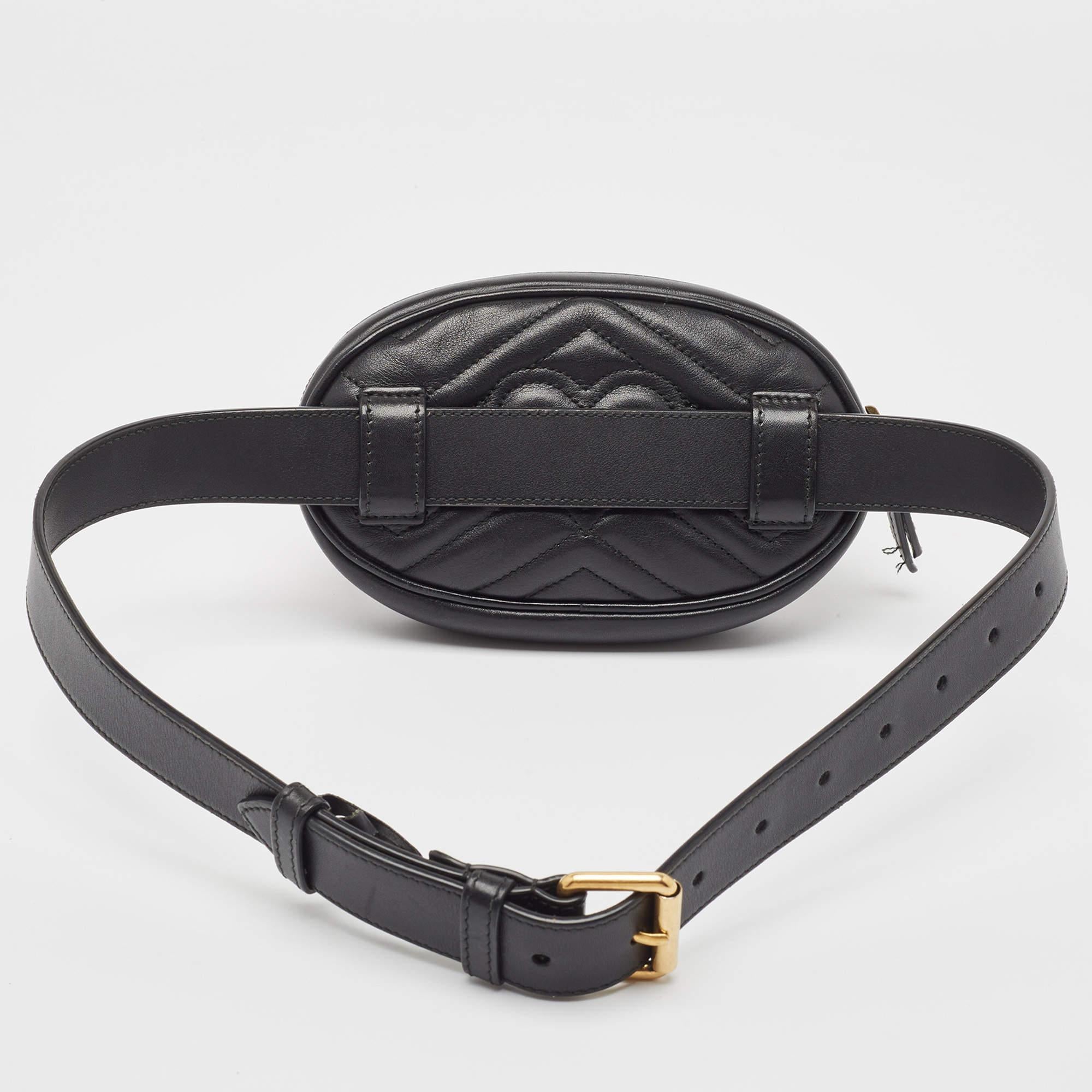 Women's Gucci Black Matelassé Leather Mini GG Marmont Belt Bag For Sale
