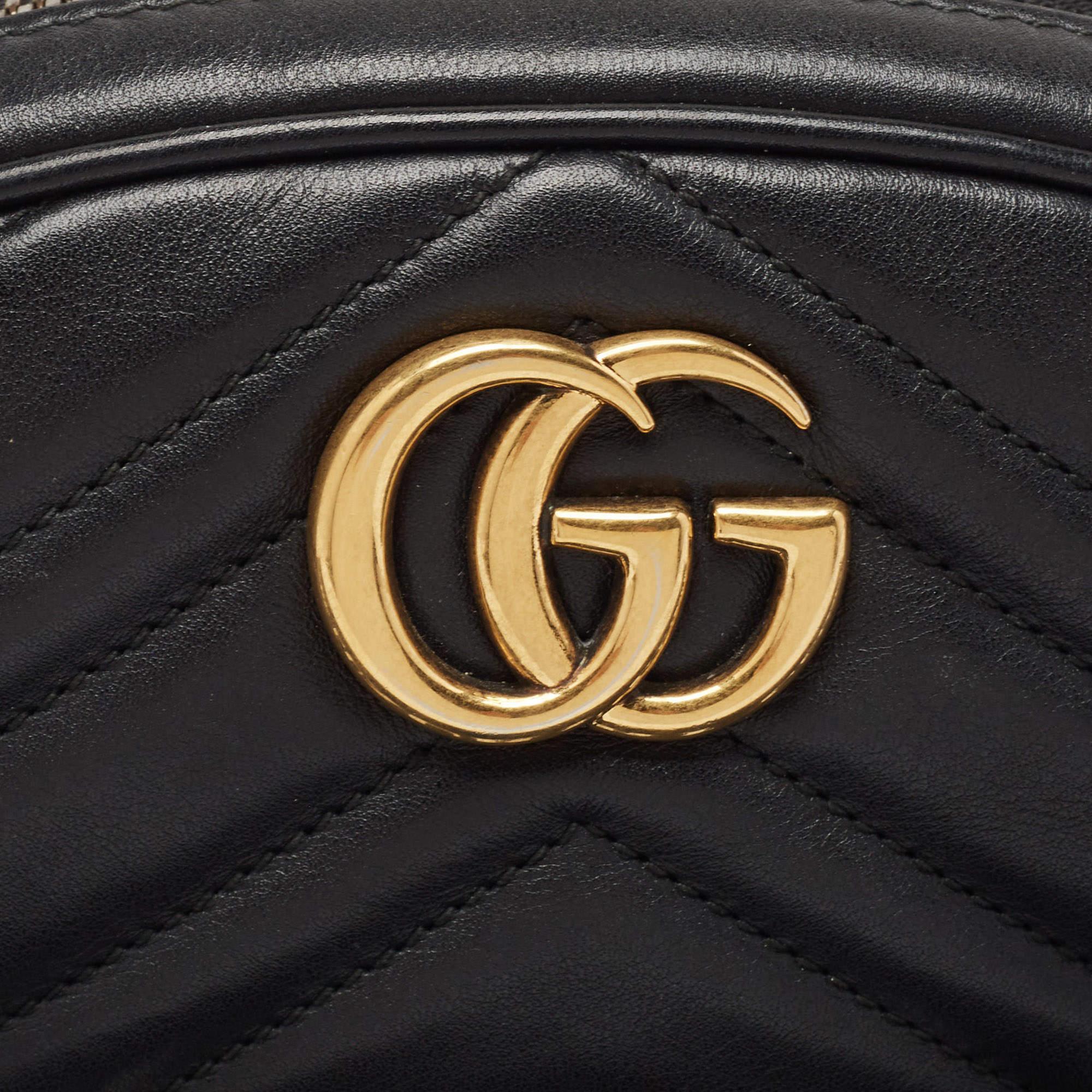 Gucci Black Matelassé Leather Mini GG Marmont Belt Bag For Sale 1