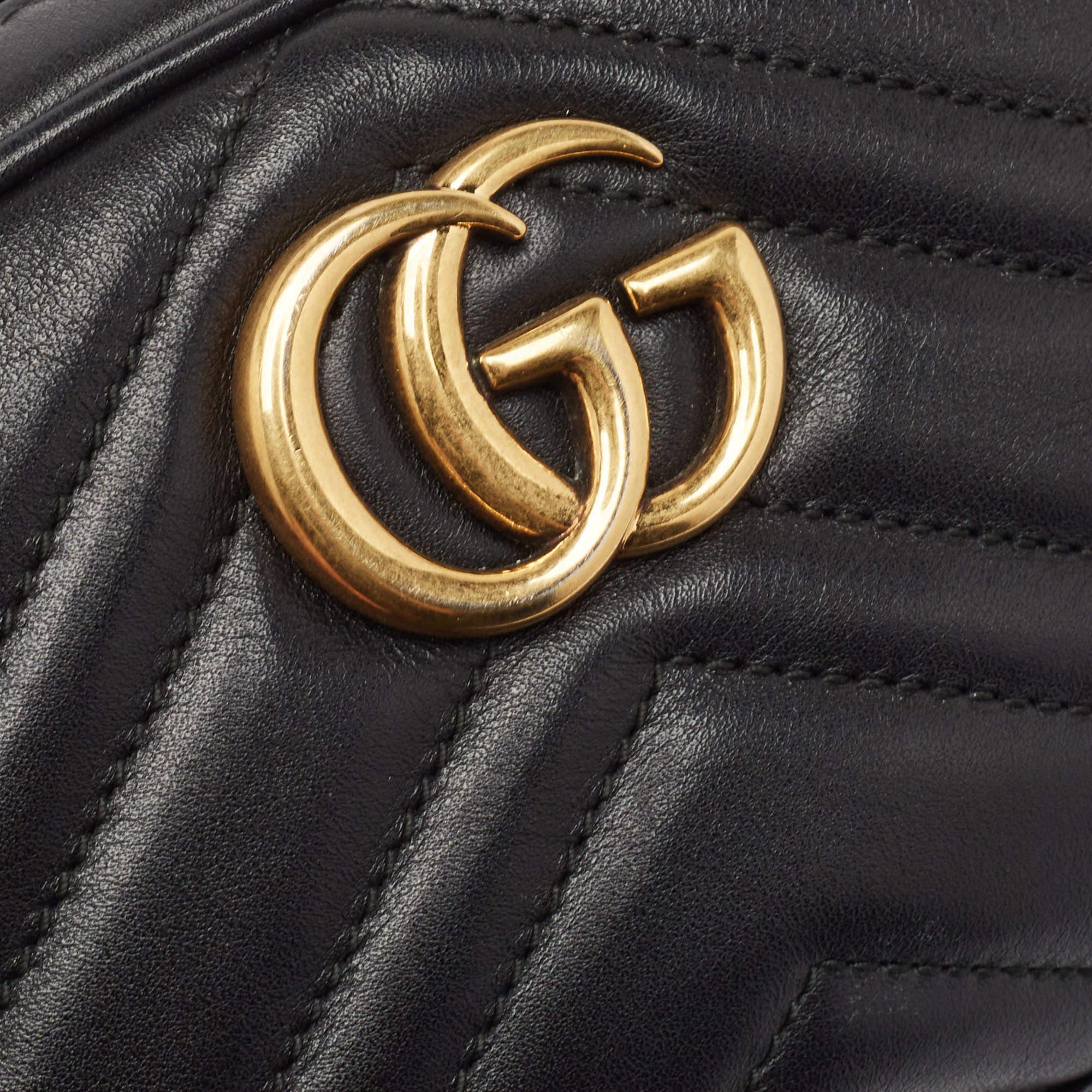 Gucci Black Matelassé Leather Mini GG Marmont Belt Bag For Sale 3