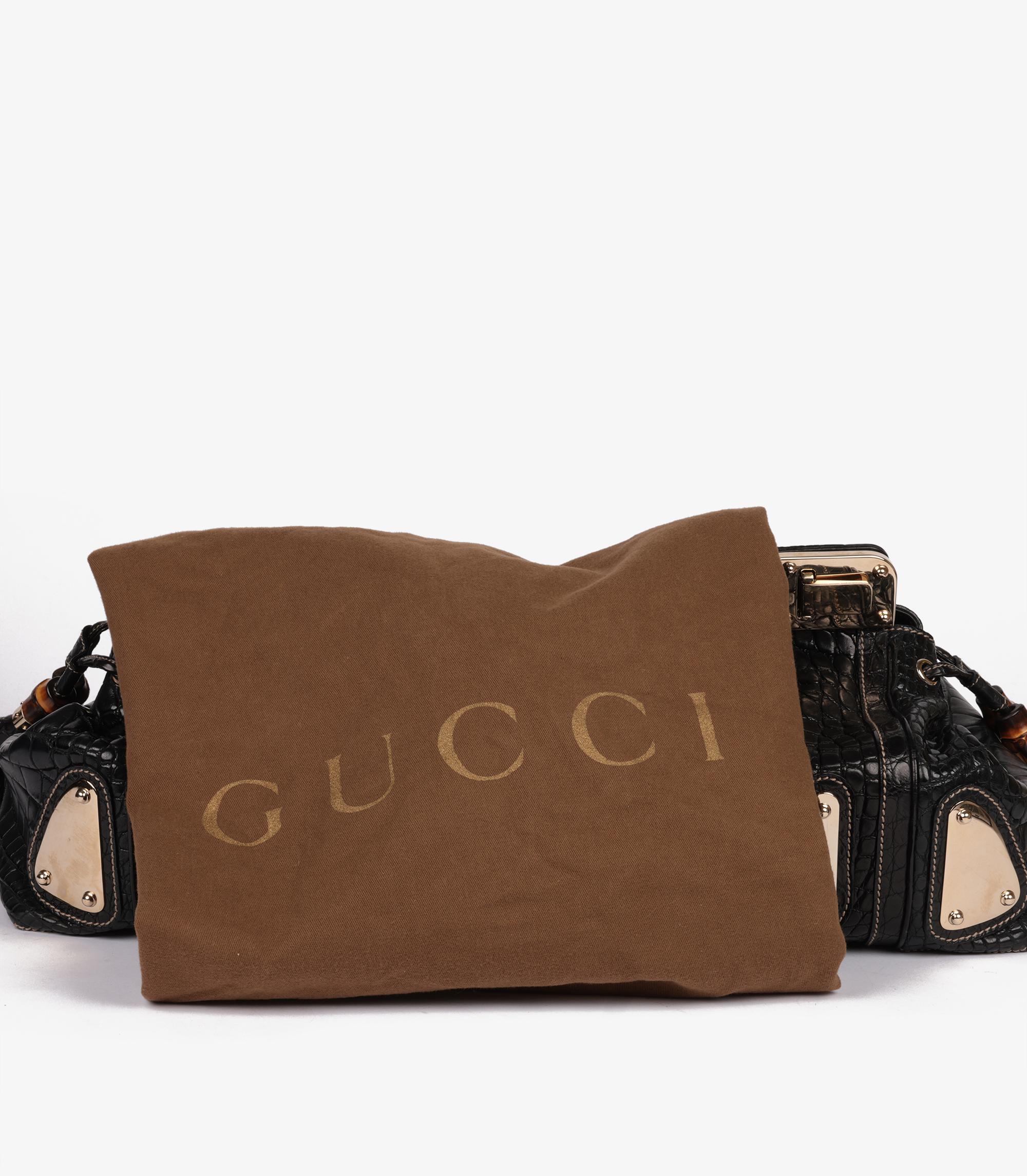 Gucci Black Matte Alligator Leather Large Tassle Race Tote im Angebot 5