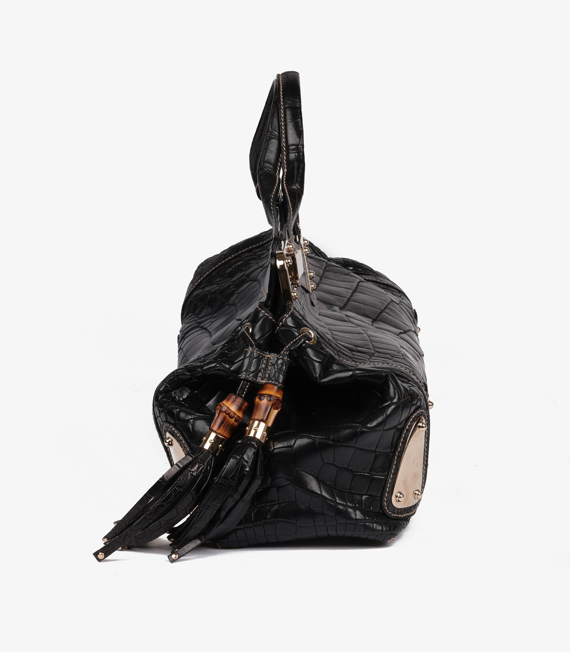 Gucci Black Matte Alligator Leather Large Tassle Race Tote im Zustand „Hervorragend“ im Angebot in Bishop's Stortford, Hertfordshire