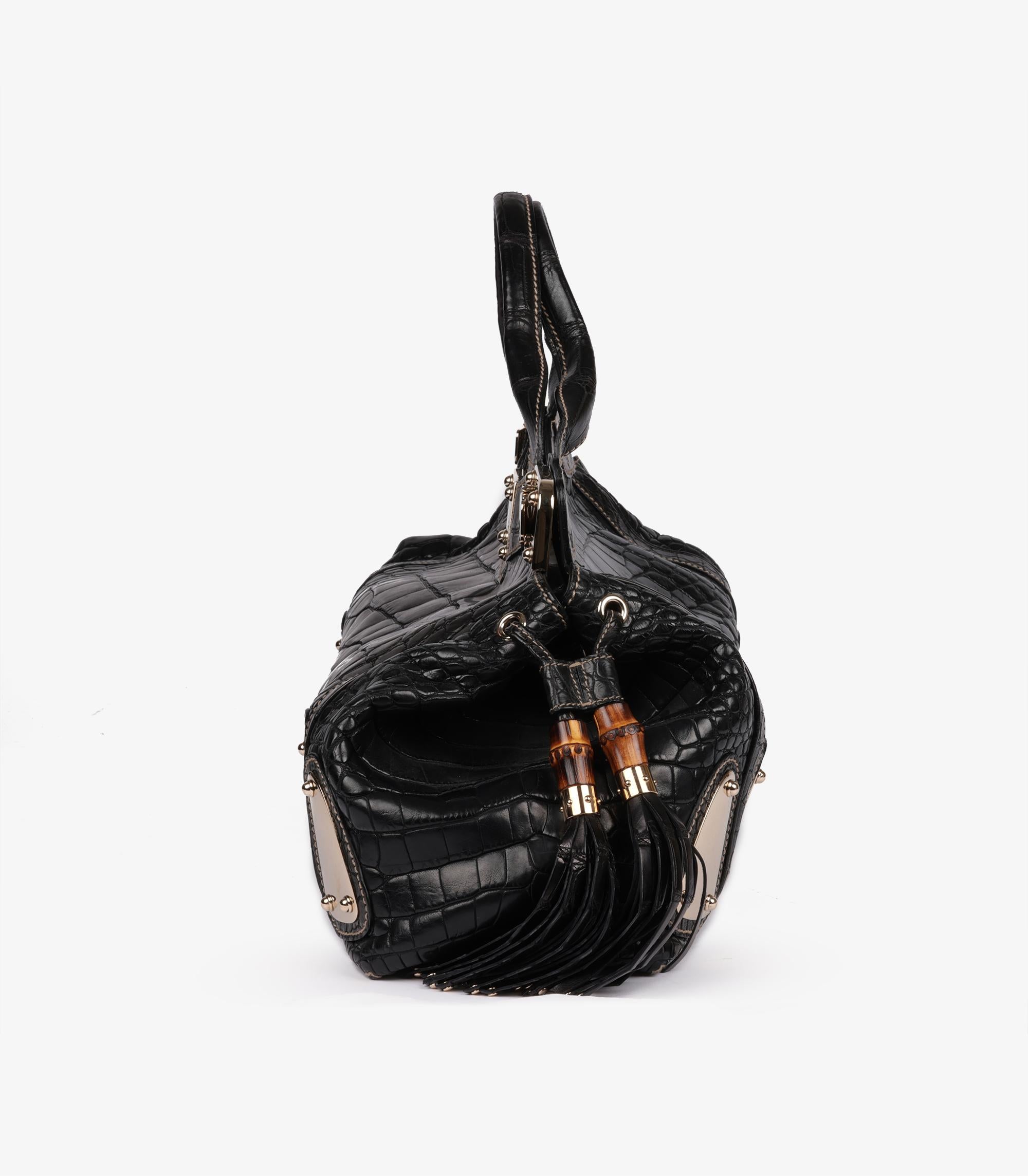 Gucci Black Matte Alligator Leather Large Tassle Race Tote für Damen oder Herren im Angebot