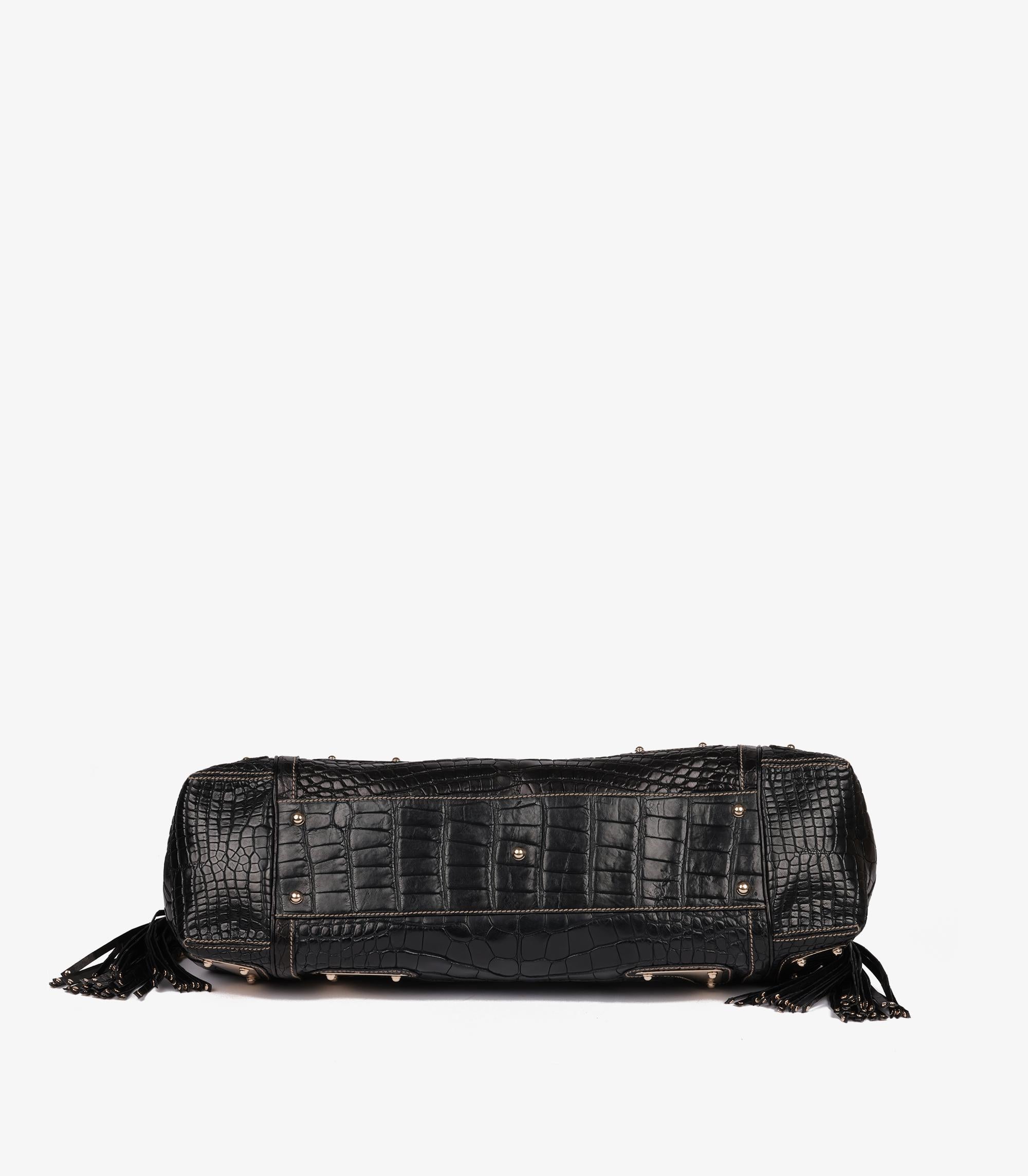 Gucci Tote da corsa con nappe in pelle di alligatore nera opaca 1