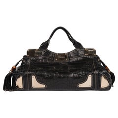Gucci Tote da corsa con nappe in pelle di alligatore nera opaca