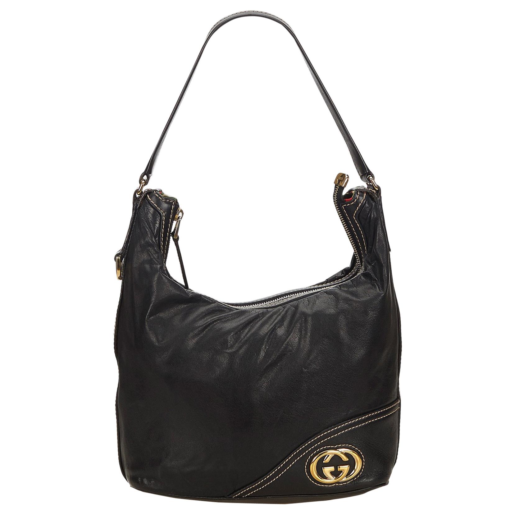 Gucci Black Medium Guccissima Leather Britt Hobo