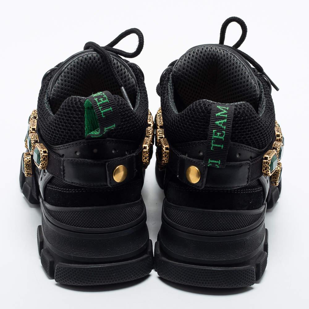 Gucci Black Mesh and Leather Flashtrek Reflective Sneakers Size 35 In Excellent Condition In Dubai, Al Qouz 2