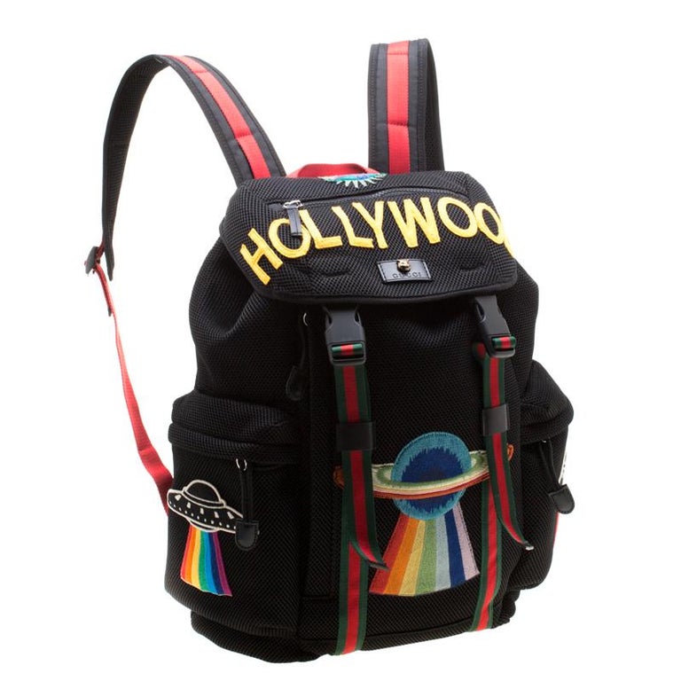 Gucci Black Mesh Embroidered Hollywood Backpack For Sale at 1stDibs ...