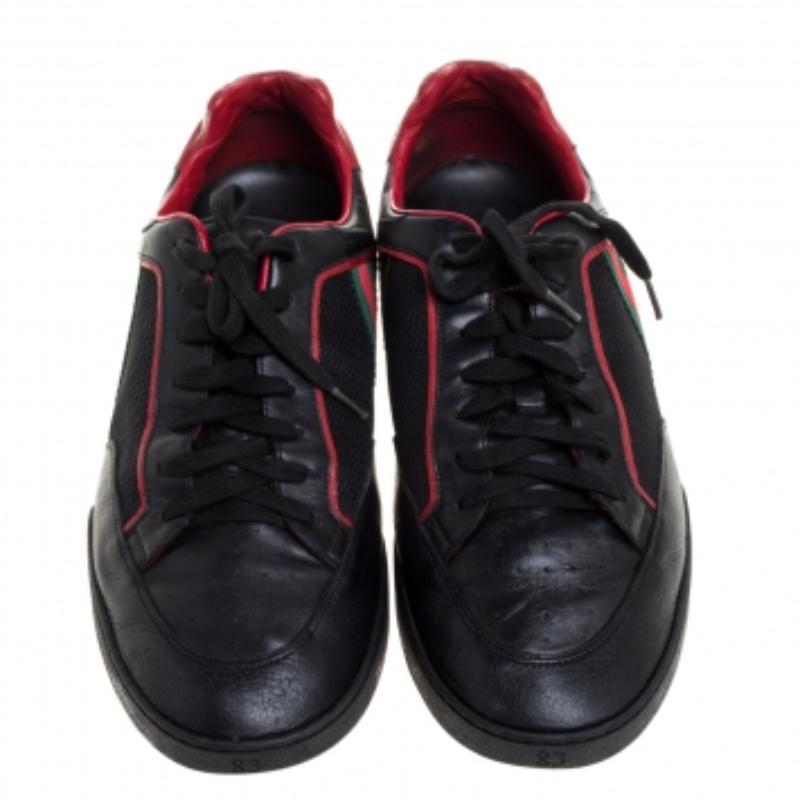 Gucci Black Mesh Fabric and Leather Vintage Tennis Web Low Top Sneakers Size 45 For Sale 1