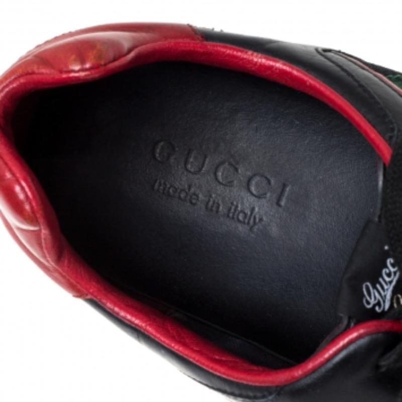 Gucci Black Mesh Fabric and Leather Vintage Tennis Web Low Top Sneakers Size 45 For Sale 3