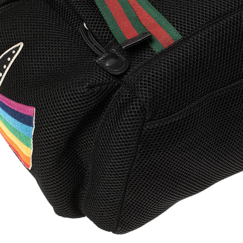 Gucci Black Mesh Fabric Hollywood Embroidered Backpack 1