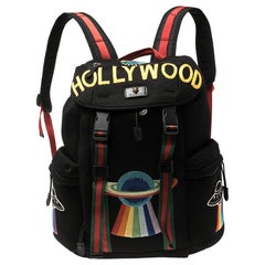 Gucci Black Mesh Fabric Hollywood Embroidered Backpack