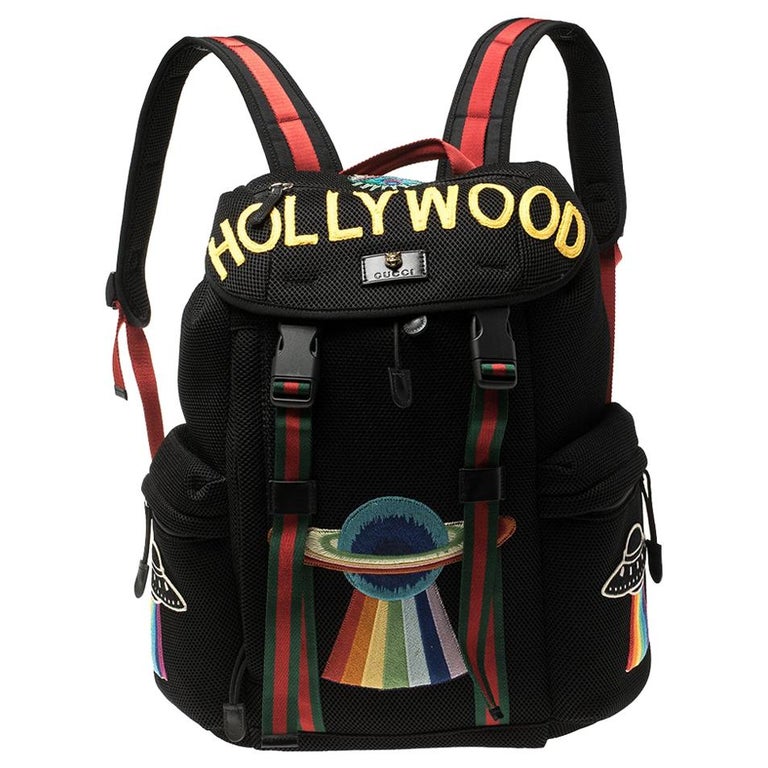Gucci Black Mesh Fabric Hollywood Embroidered Backpack at 1stDibs ...