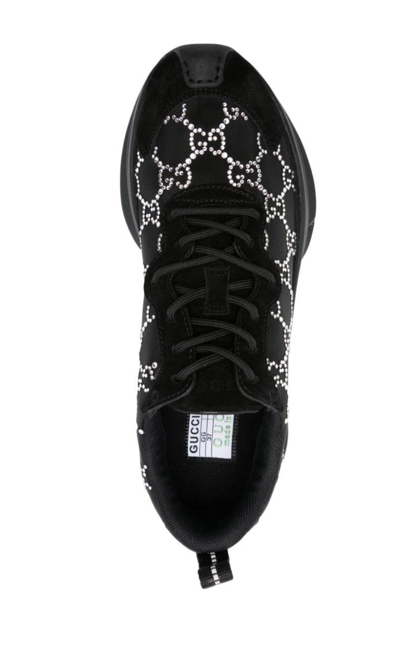 Gucci Black Mesh Runners with Crystals 38.5 For Sale 4