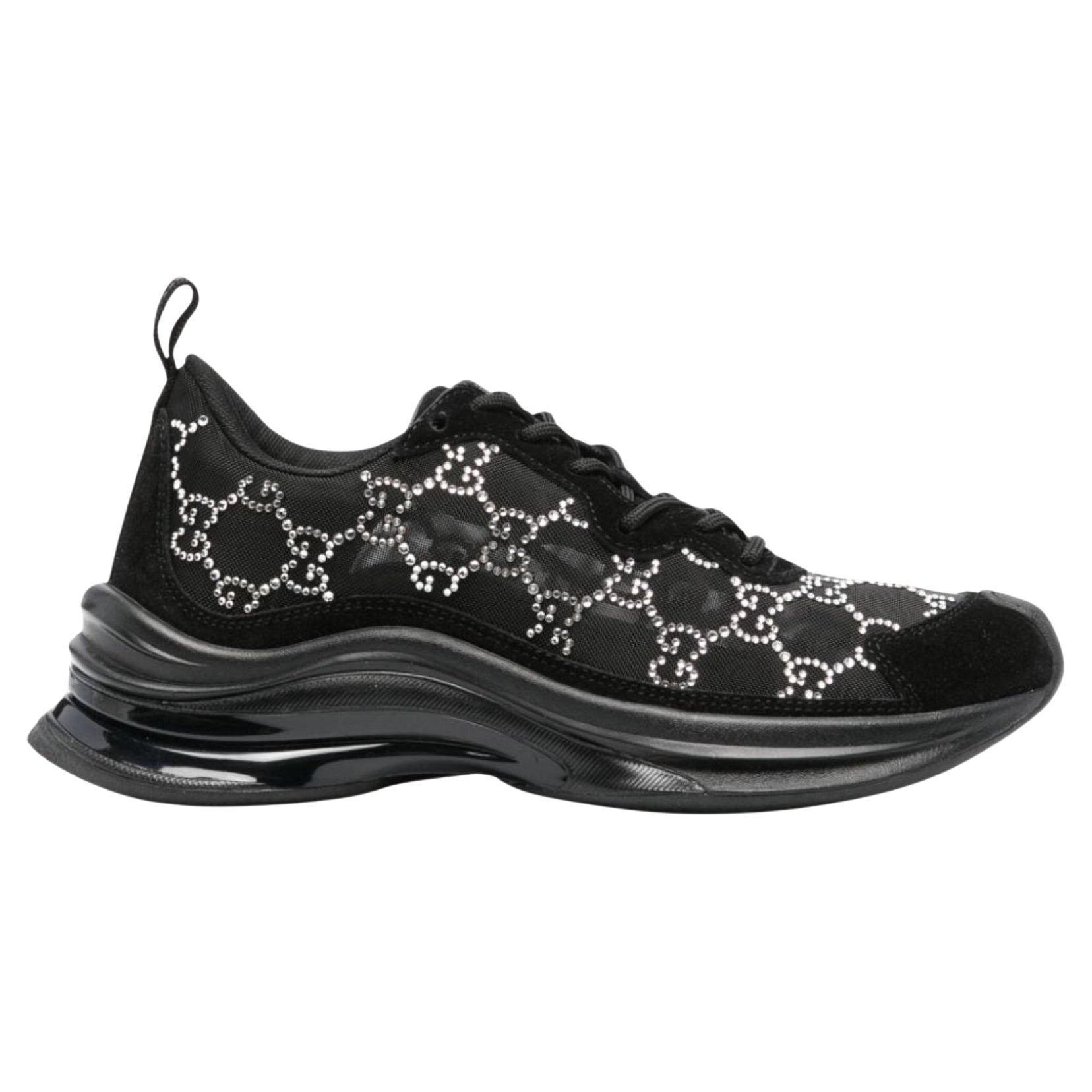 Gucci Black Mesh Runners with Crystals 38.5 For Sale