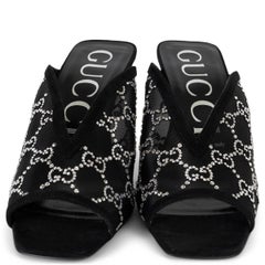 GUCCI black mesh & suede 2022 TOM CRYSTAL MULE Sandals Shoes 39