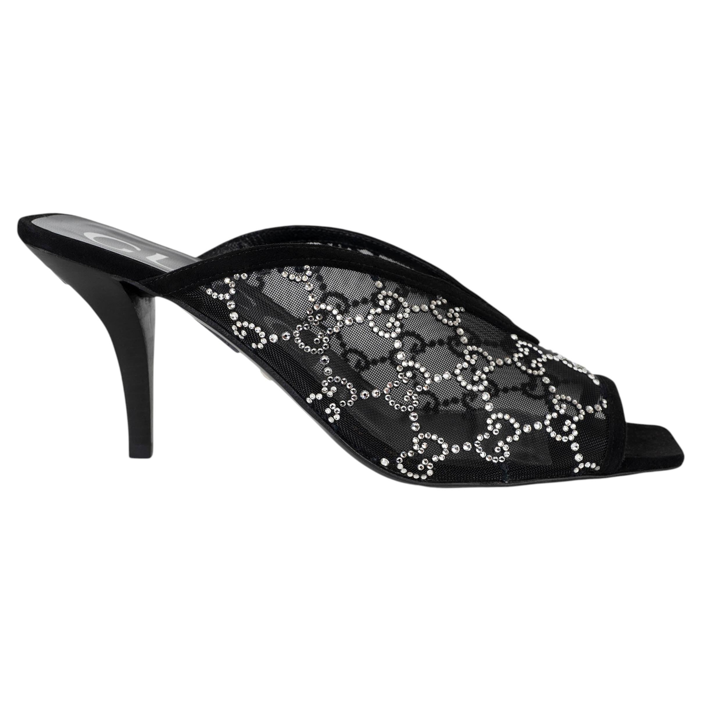 Gucci noir maille et daim 2022 TOM CRYSTAL MULE Sandales Chaussures 39 en vente
