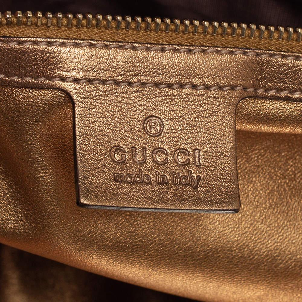 Gucci Black/Metallic Gold Suede and Leather Satchel 7