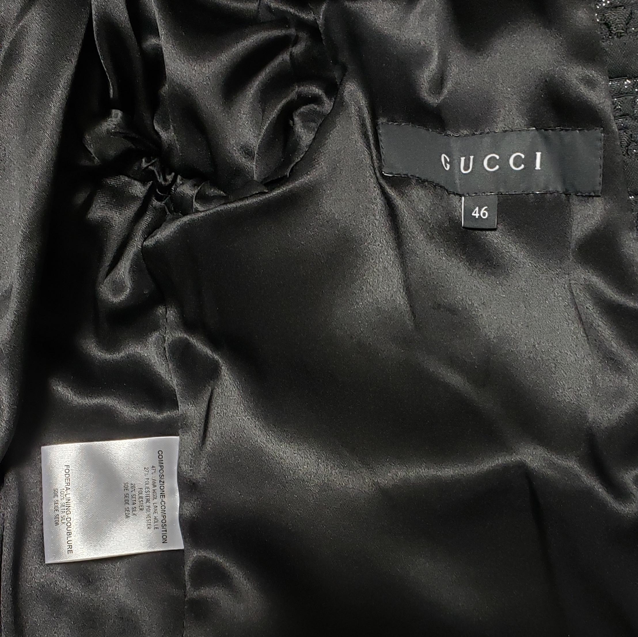 Women's GUCCI Black Metallic Jacquard Cropped Jacket with Fox Fur