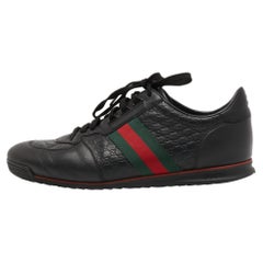 Gucci Black Micro Guccissima Leather Web Detail Sneakers Size 45.5