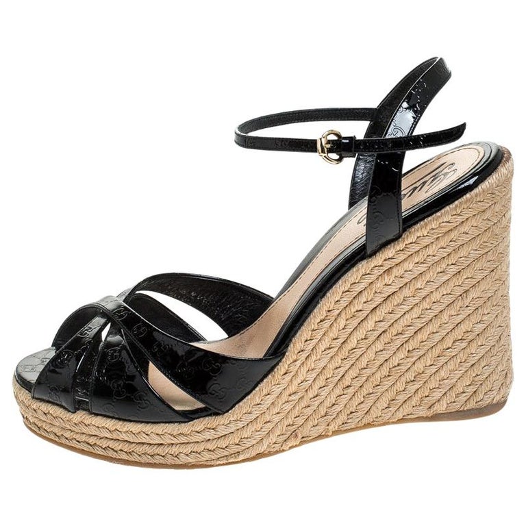 gucci black patent wedges