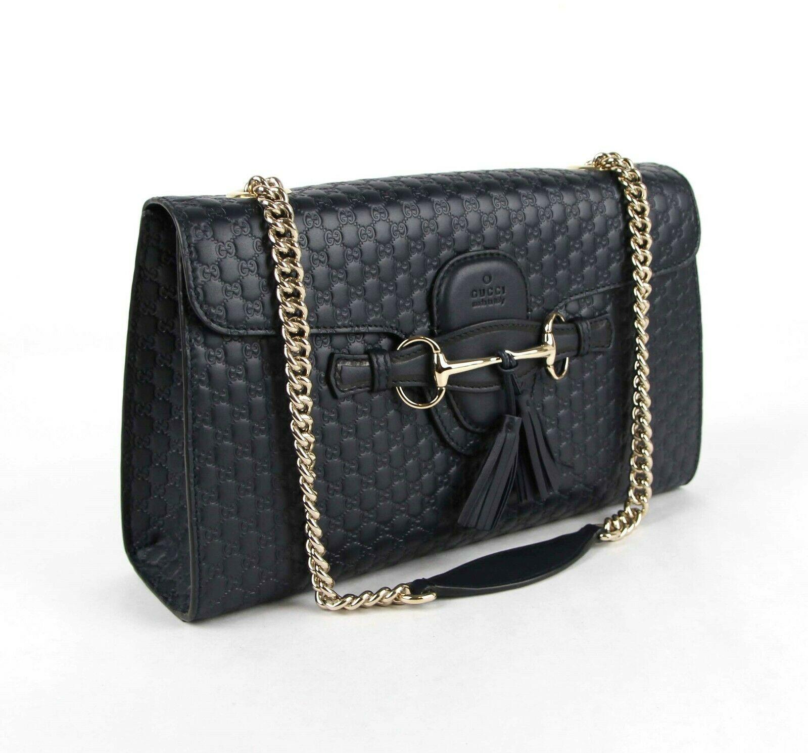 Gucci Black Microguccissia Leather Medium Emily Shoulder Bag In Good Condition In Montreal, Quebec
