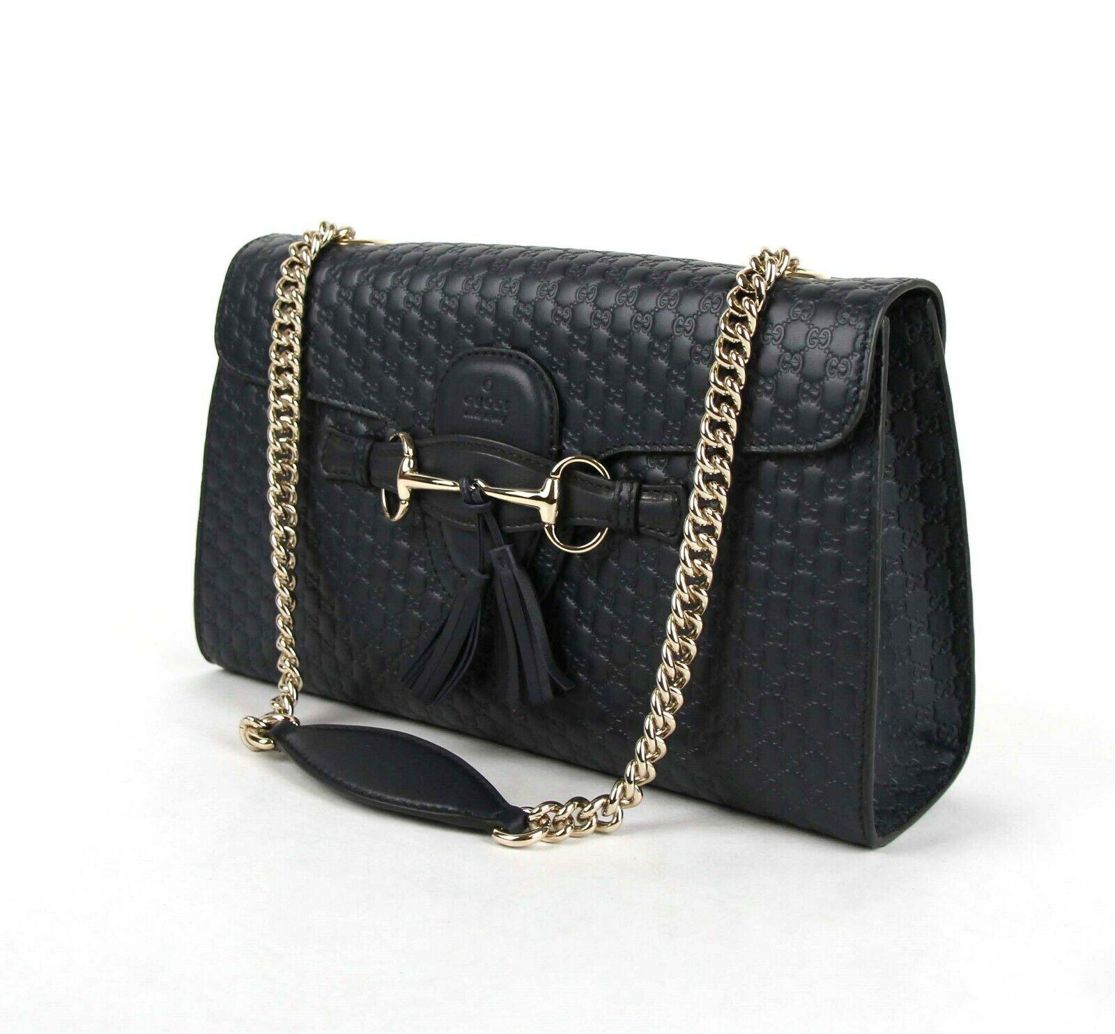 Women's or Men's Gucci Black Microguccissia Leather Medium Emily Shoulder Bag