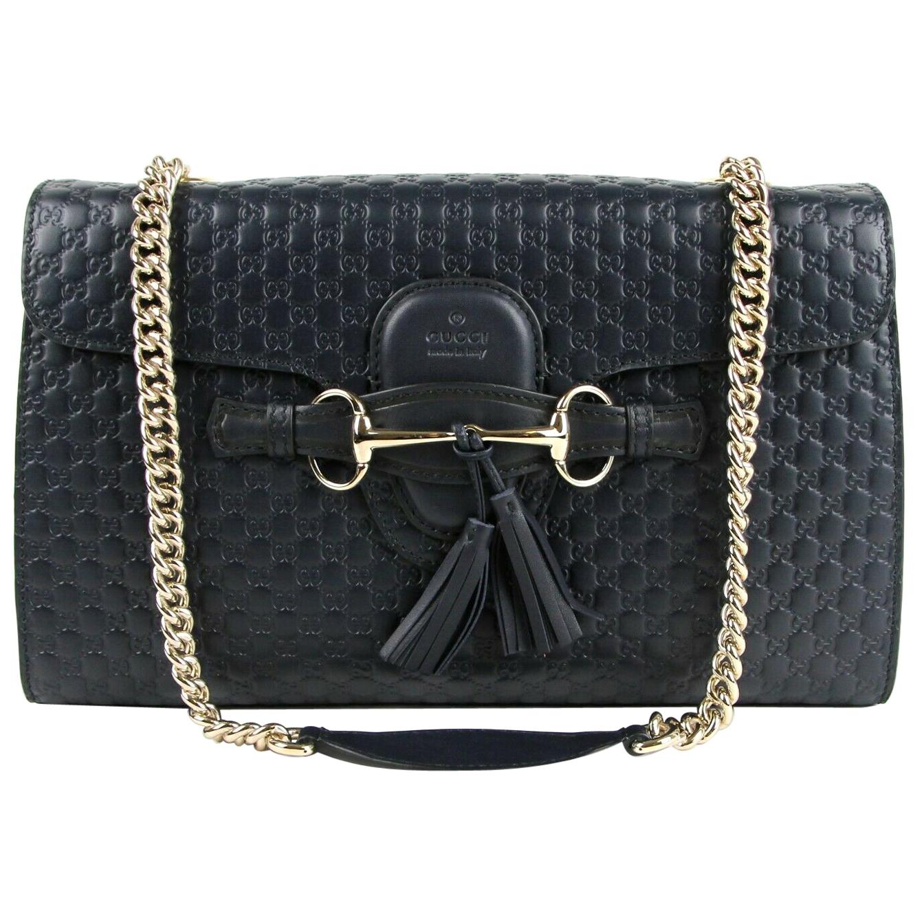 Gucci Black Microguccissia Leather Medium Emily Shoulder Bag