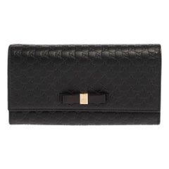 Gucci Black Microguccissima Leather Bow Flap Continental Wallet