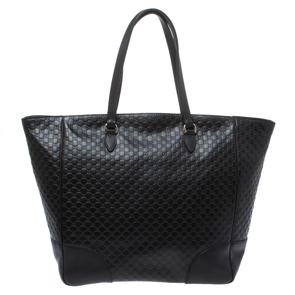 Women's Gucci Black Microguccissima Leather Bree Tote