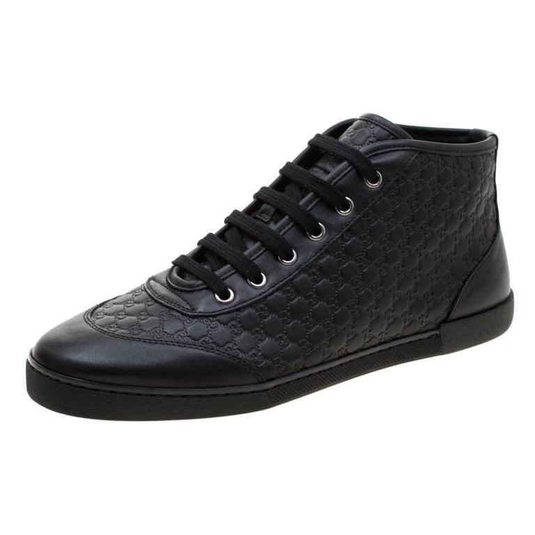 Gucci Black Microguccissima Leather High Top Sneakers Size 38.5 For Sale at  1stDibs