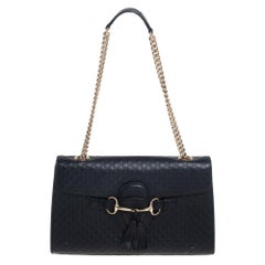 Gucci Black Microguccissima Leather Medium Emily Chain Shoulder Bag