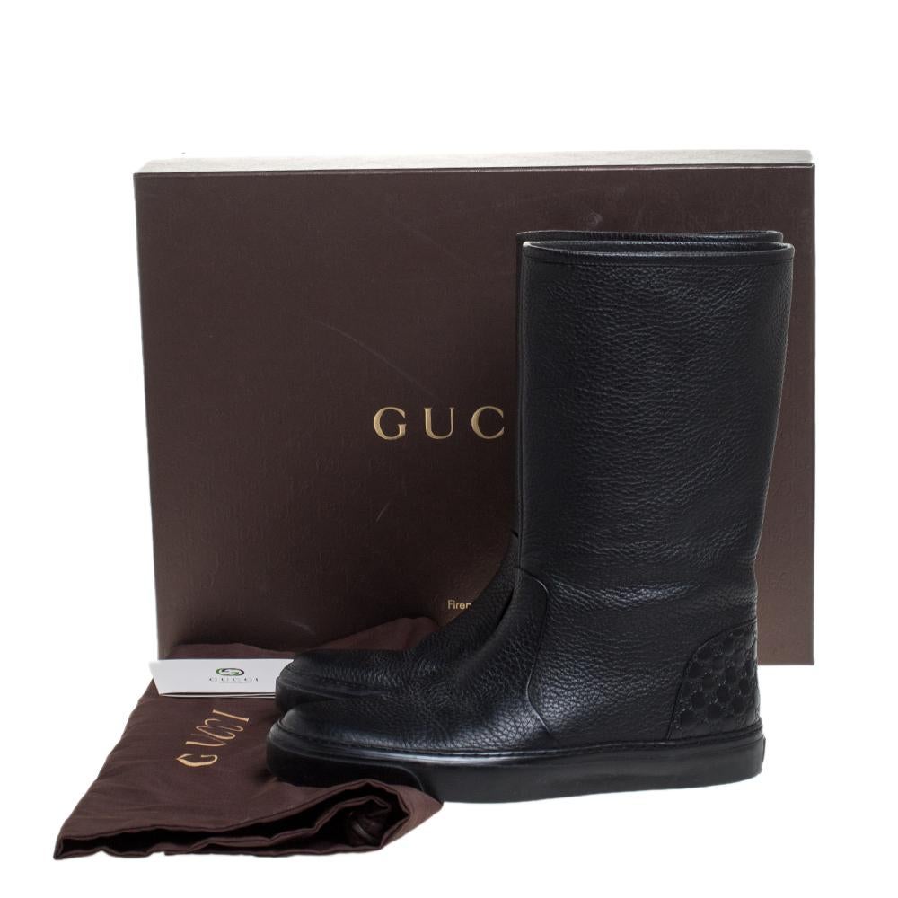 Gucci Black Microguccissima Leather Mid Calf Rain Boots Size 38 1