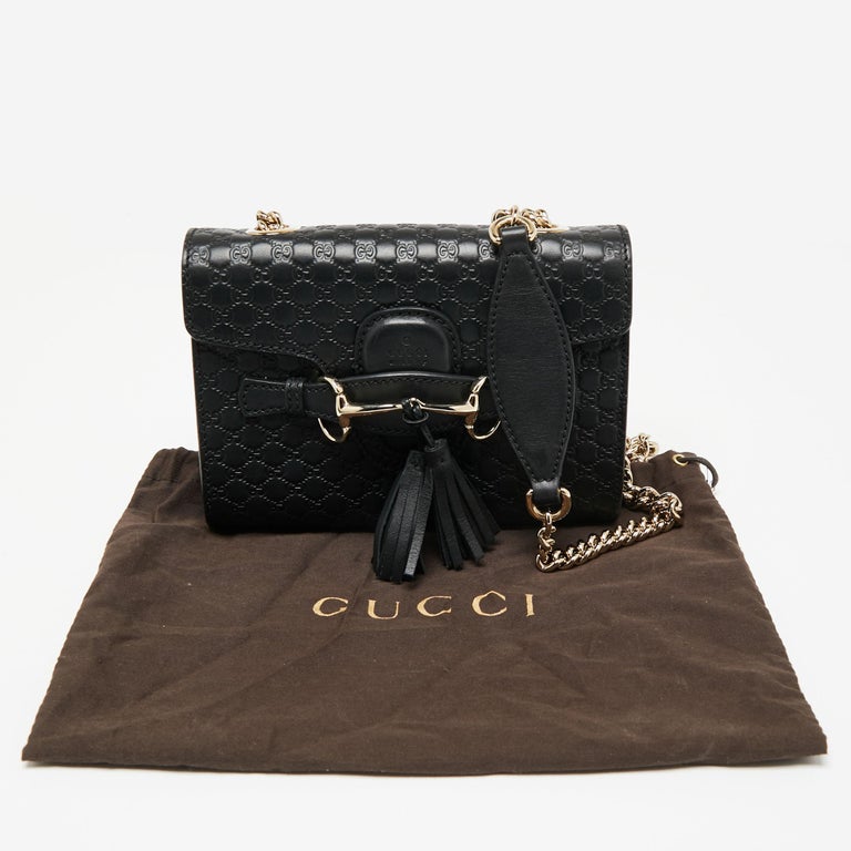 Gucci Black Microguccissima Leather Mini Emily Chain Crossbody Bag For