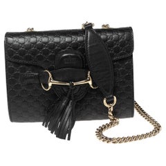 Gucci Black Microguccissima Leather Mini Emily Chain Shoulder Bag