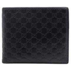 Gucci Black Microguccissima Leather Money Clip Bifold Wallet