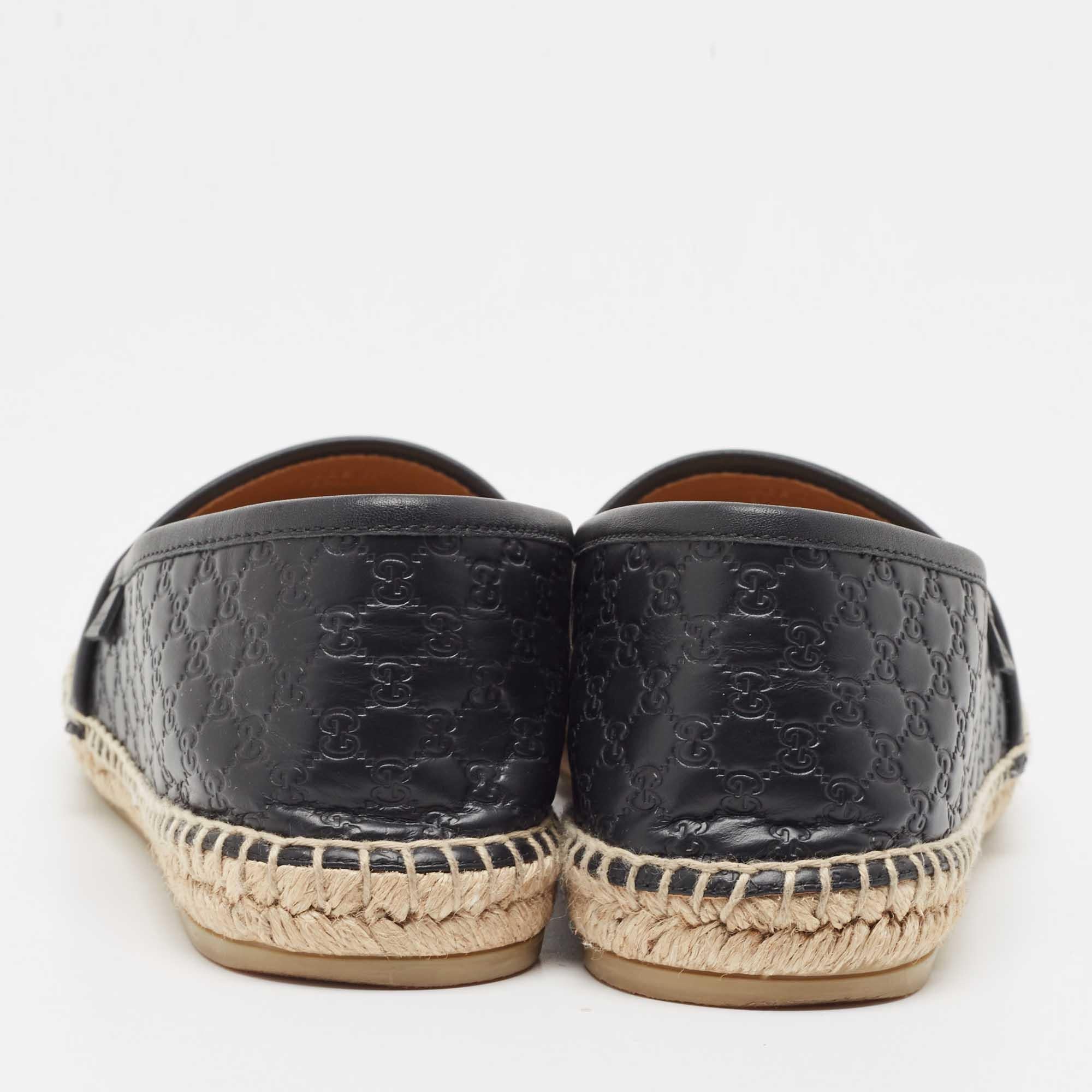 Gucci Black Microguccissima Leather Slip On Espadrille Flats Size 38 For Sale 1