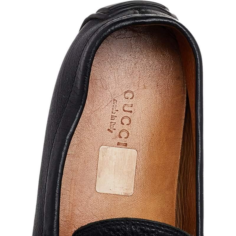 Gucci Schwarz Microguccissima Leder Slip On Loafers Größe 37,5 Damen im Angebot