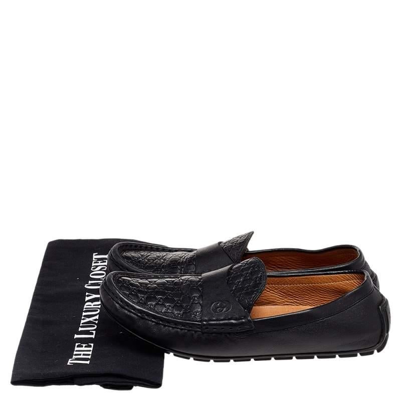 Gucci Schwarz Microguccissima Leder Slip On Loafers Größe 37,5 im Angebot 2