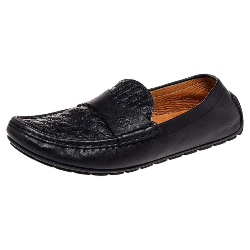 Gucci Black Microguccissima Leather Slip On Loafers Size 37.5 For Sale
