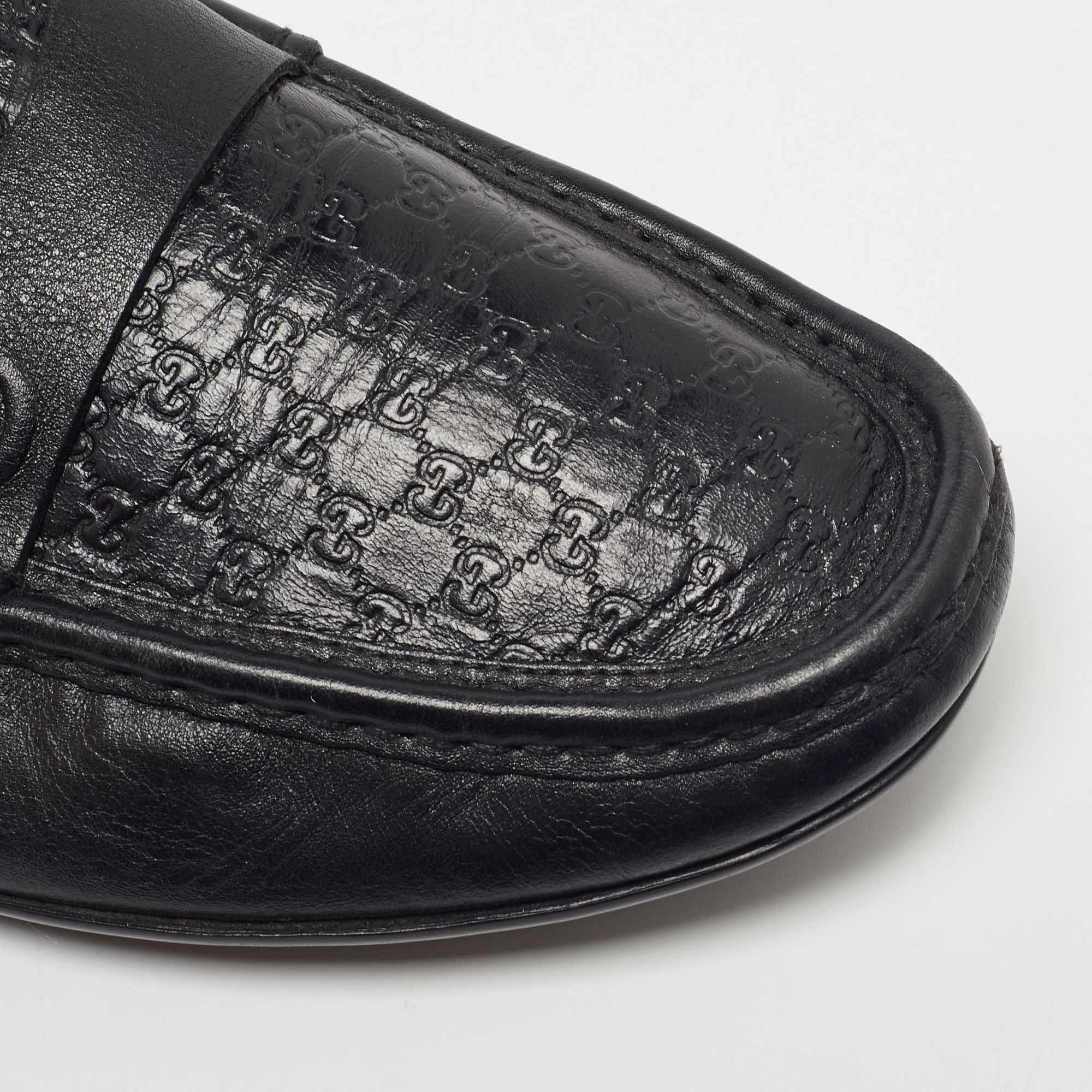 Gucci Black Microguccissima Leather Slip On Loafers Size 40.5 For Sale 2