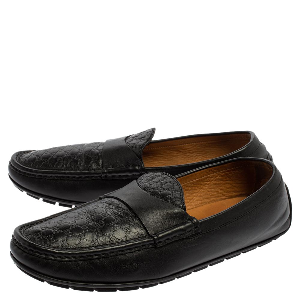 Gucci Black Microguccissima Leather Slip On Loafers Size 44 2