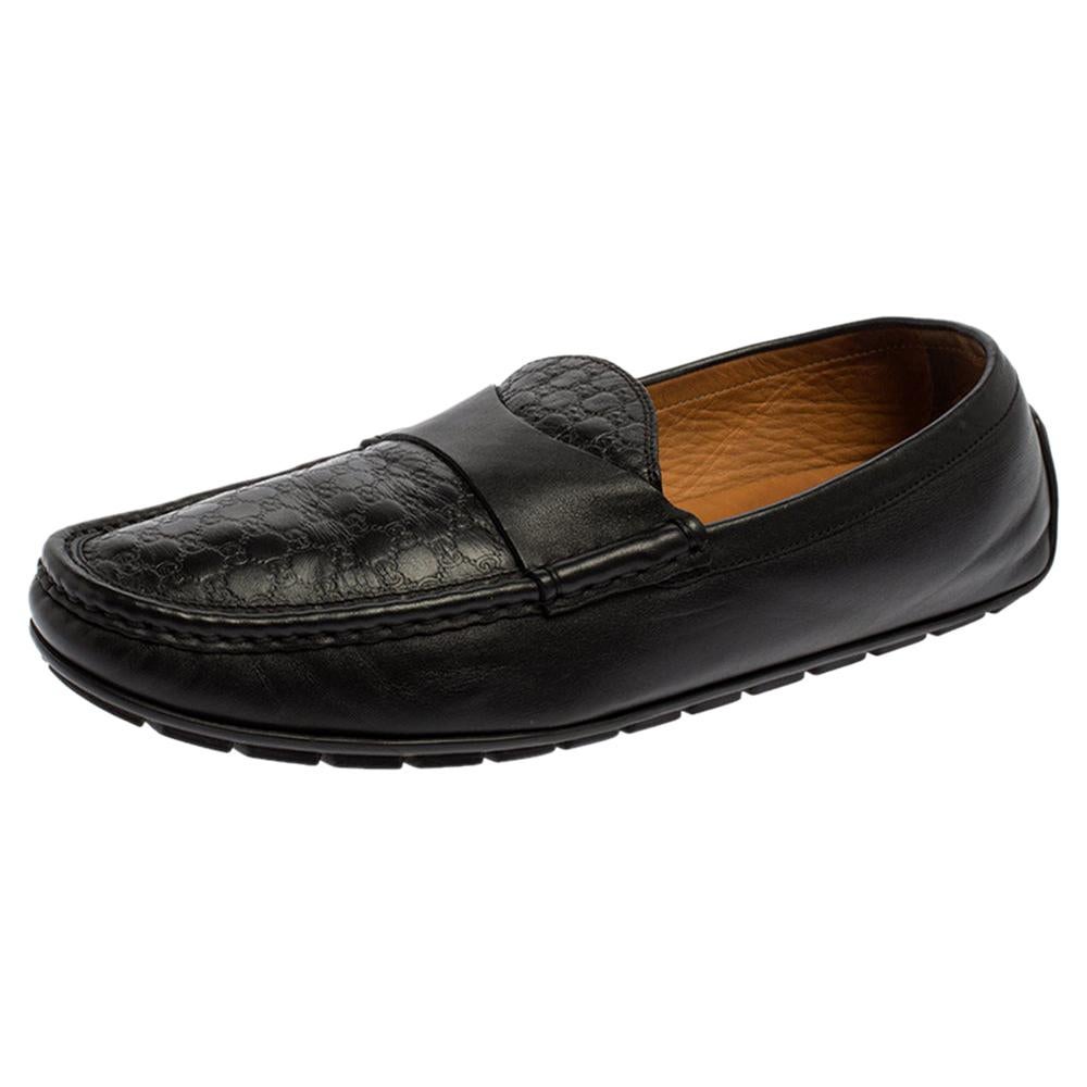 Gucci Black Microguccissima Leather Slip On Loafers Size 44